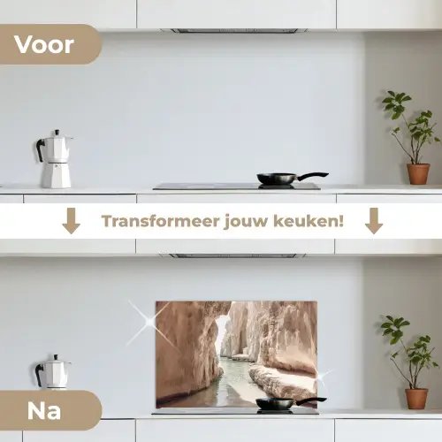 Rotsen - Zee - Zand - Kloof keuken achterwand spatscherm klein -voor_na_NL