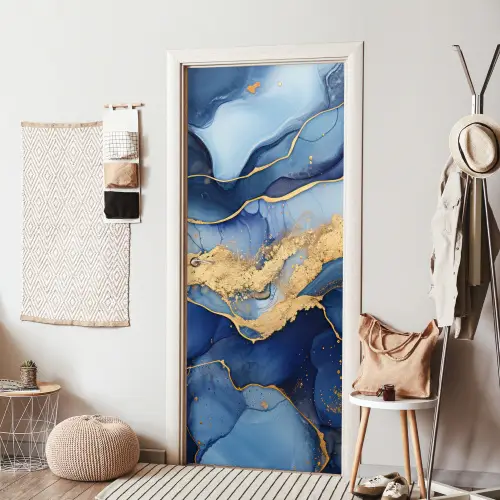 Marmer - Blauw - Goud - Abstract deurposter klein -sfeer6