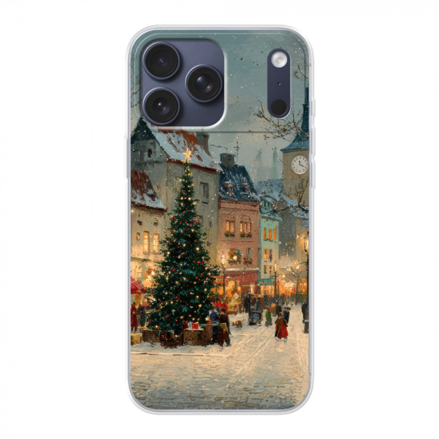 Kerstsfeer - Stadsplein - Kleurrijk Telefoonhoesje iPhone 17 Pro Max klein -3d