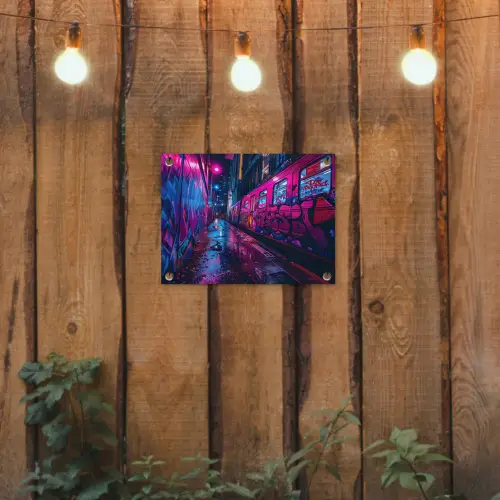 Stad - Neon -  Nacht - Roze - Graffiti tuinposter los doek klein -sfeer1