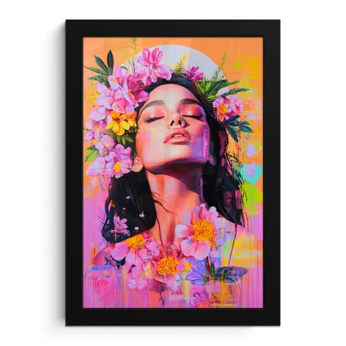 Portret - Bloemenkroon - Vrouw fotolijst zwart zonder passe partout klein -3d