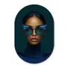 Vrouw - Vlinder - Bril - Blauw - Modern - Portret Wandcirkel Ovaal Forex klein -3d