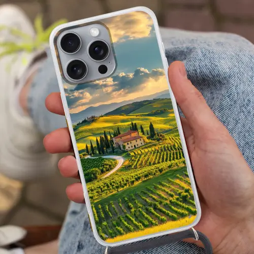 Toscane - Landschap - Wijngaarden Hoesje iPhone 16 Pro Max met koord klein -sfeer3