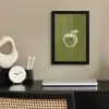 Lijntekening - Appel - Olijfgroen - Blaadje fotolijst zwart zonder passe partout klein -sfeer1
