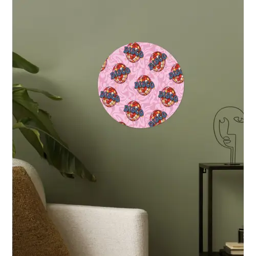 Disco - Bal - Patroon - Roze Wandcirkel behangsticker klein 186 -sfeer2