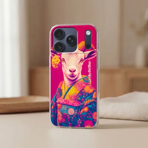 Geit - Hoorns - Kimono - Kleurrijk Telefoonhoesje iPhone 17 Pro klein -sfeer2