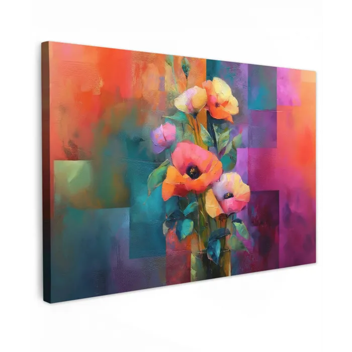Geometrische kleurvlaken - Modern - Fantasiebloemen canvas 2cm klein -z3d