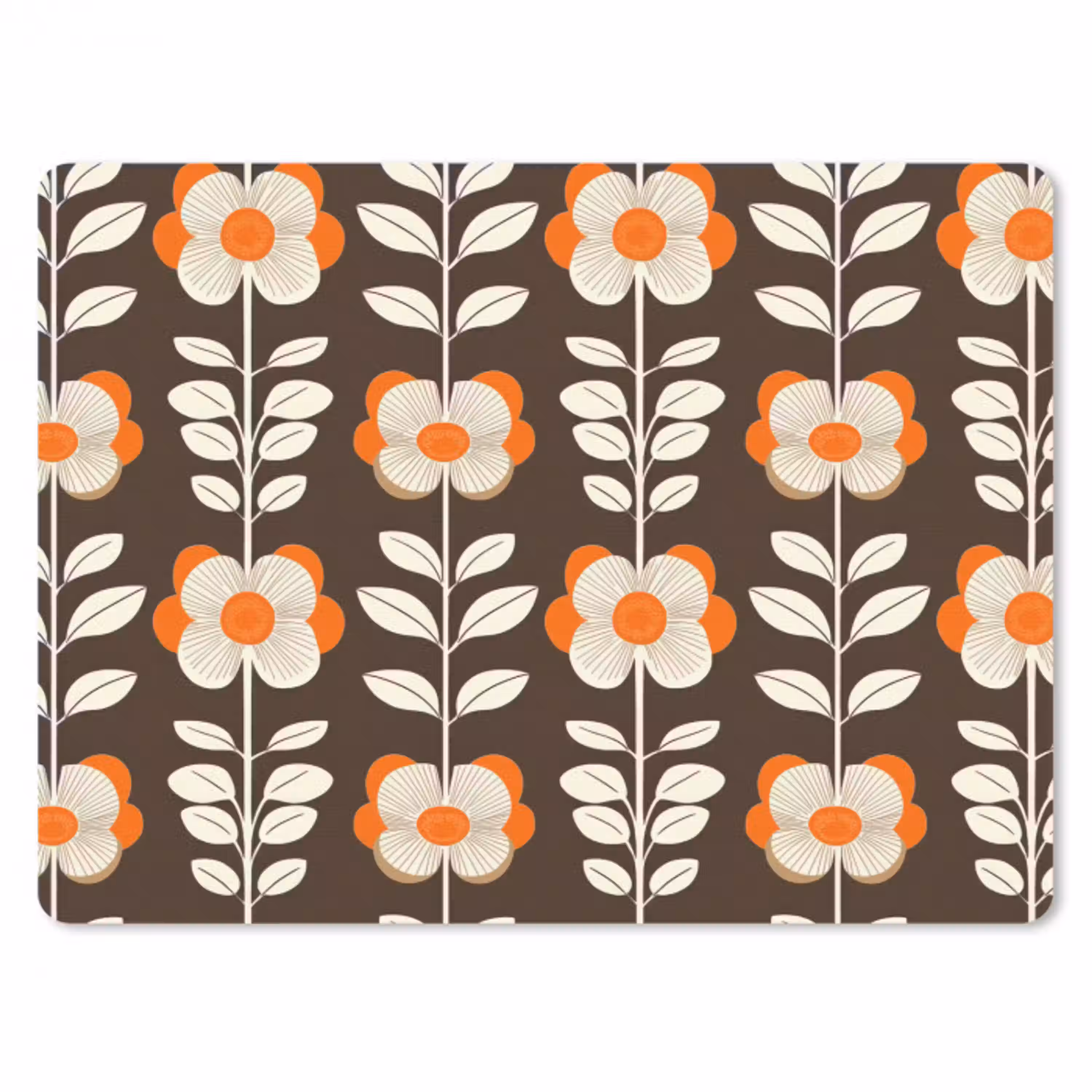 Bloemen - Retro - Bruin muismat rubber klein 262 -3d
