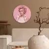 Vrouw - Roze - Parelketting - Krulspelden Wandcirkel kunststof plaat 5mm dik klein -sfeer1
