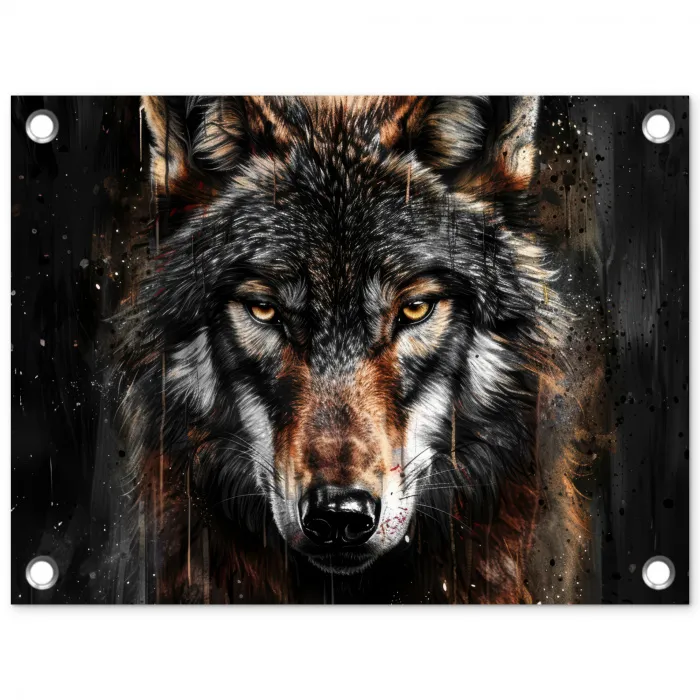 Dieren - Wolf - Portret - Zwart - Bruin tuinposter los doek klein -3d