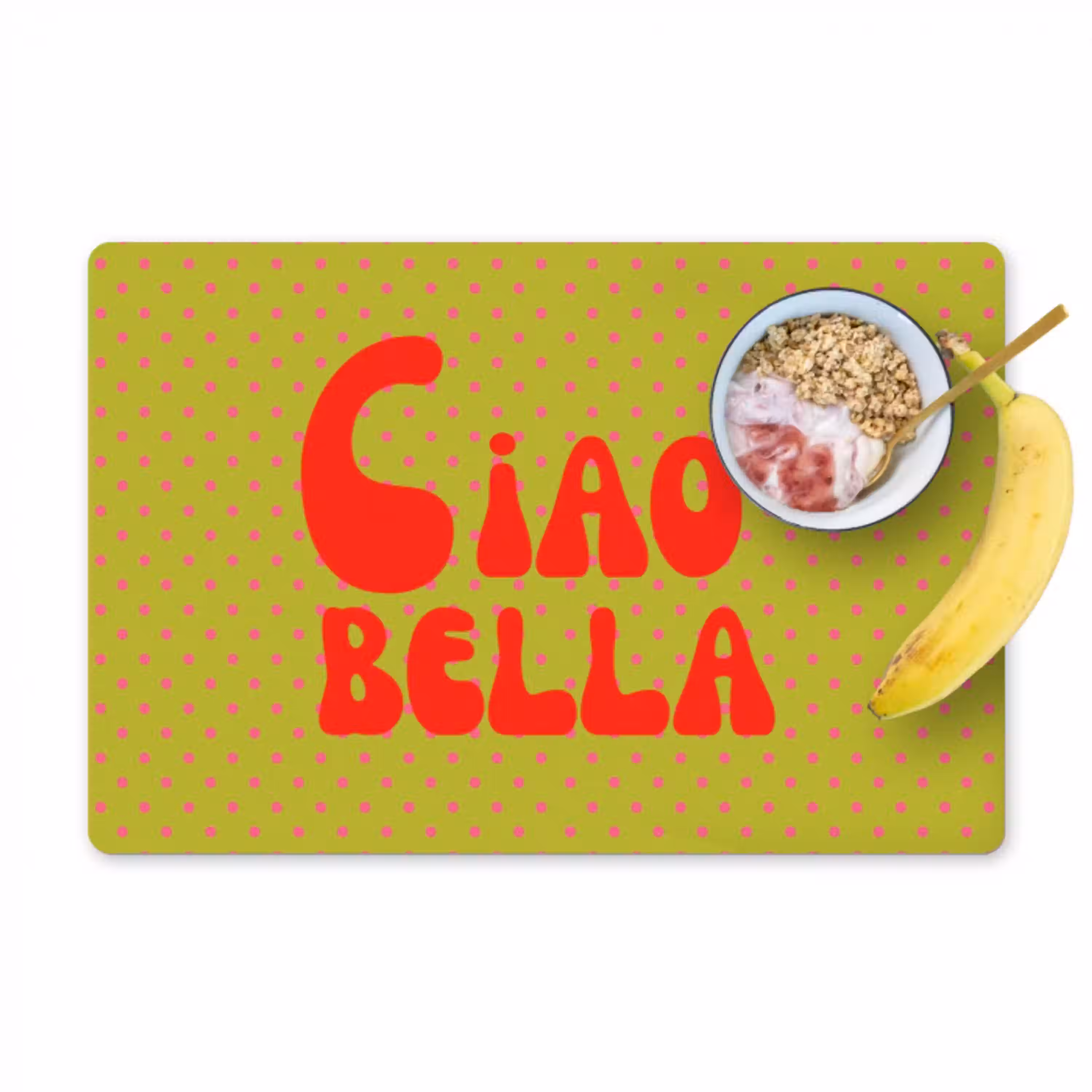 Ciao bella - Rood - Groen - Stippen Placemat vinyl groot -zzzproduct_Kitchenyeah-website