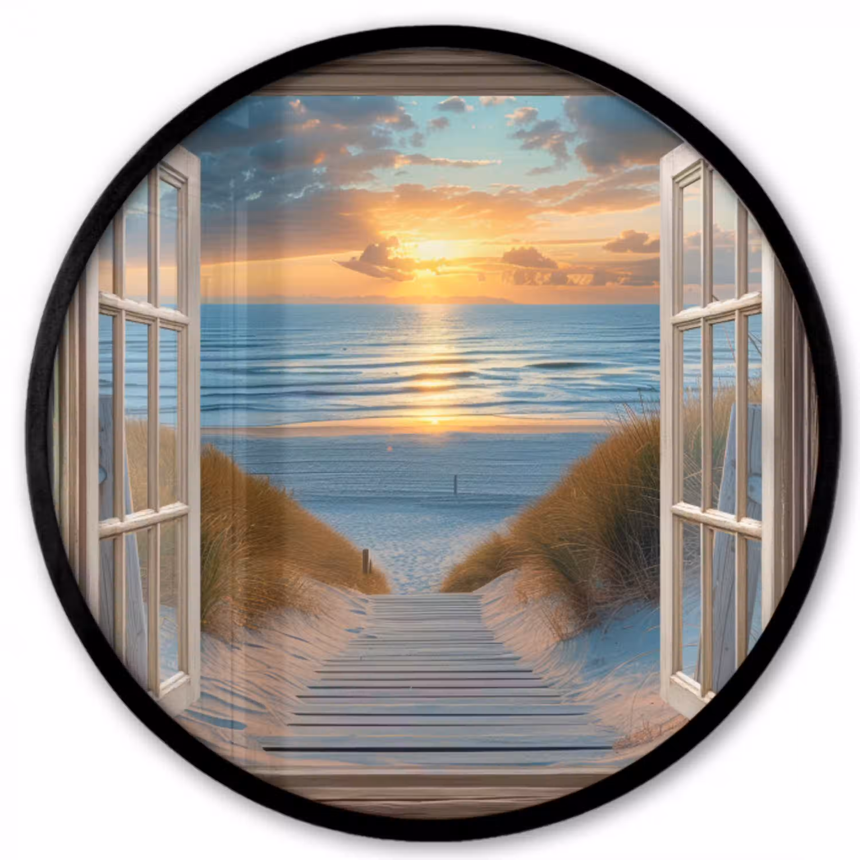 Doorkijk - Strand - Pad - Zonsondergang Fotolijst rond zonder passe partout klein -3d