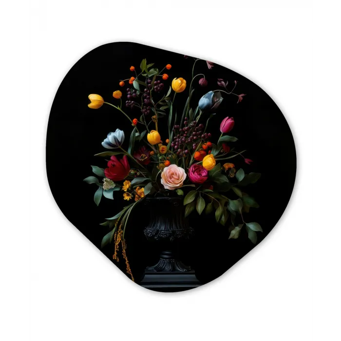 Klassiek - Vaas - Boeket - Bloemen Wandcirkel Organisch Aluminium middel -3d