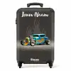 Blauwe auto met grijze vlammen NBS - Handbagage koffer - Kinderen Unisex middel -productfoto_recht