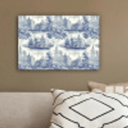 Huizen - Bomen - Water - Vogels - Blauw canvas 2cm klein 34 -sfeer3