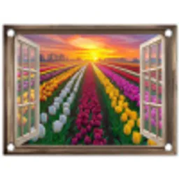 Doorkijk - Bloemen - Tulpen - Kleurrijk - Zonsondergang tuinposter los doek klein -3d