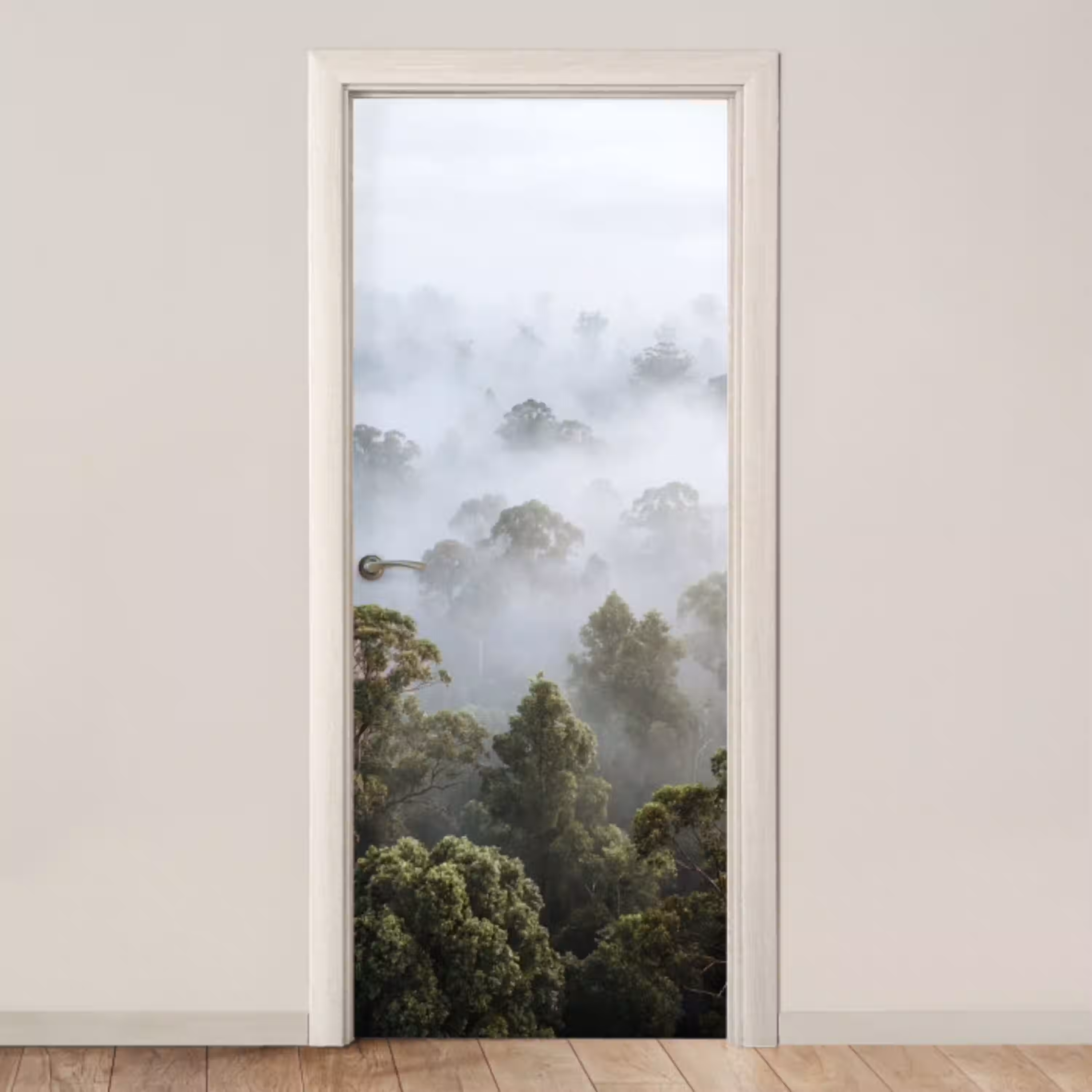 Natuur - Mist - Bos - Ochtend - Goud deurposter klein -3d_beige