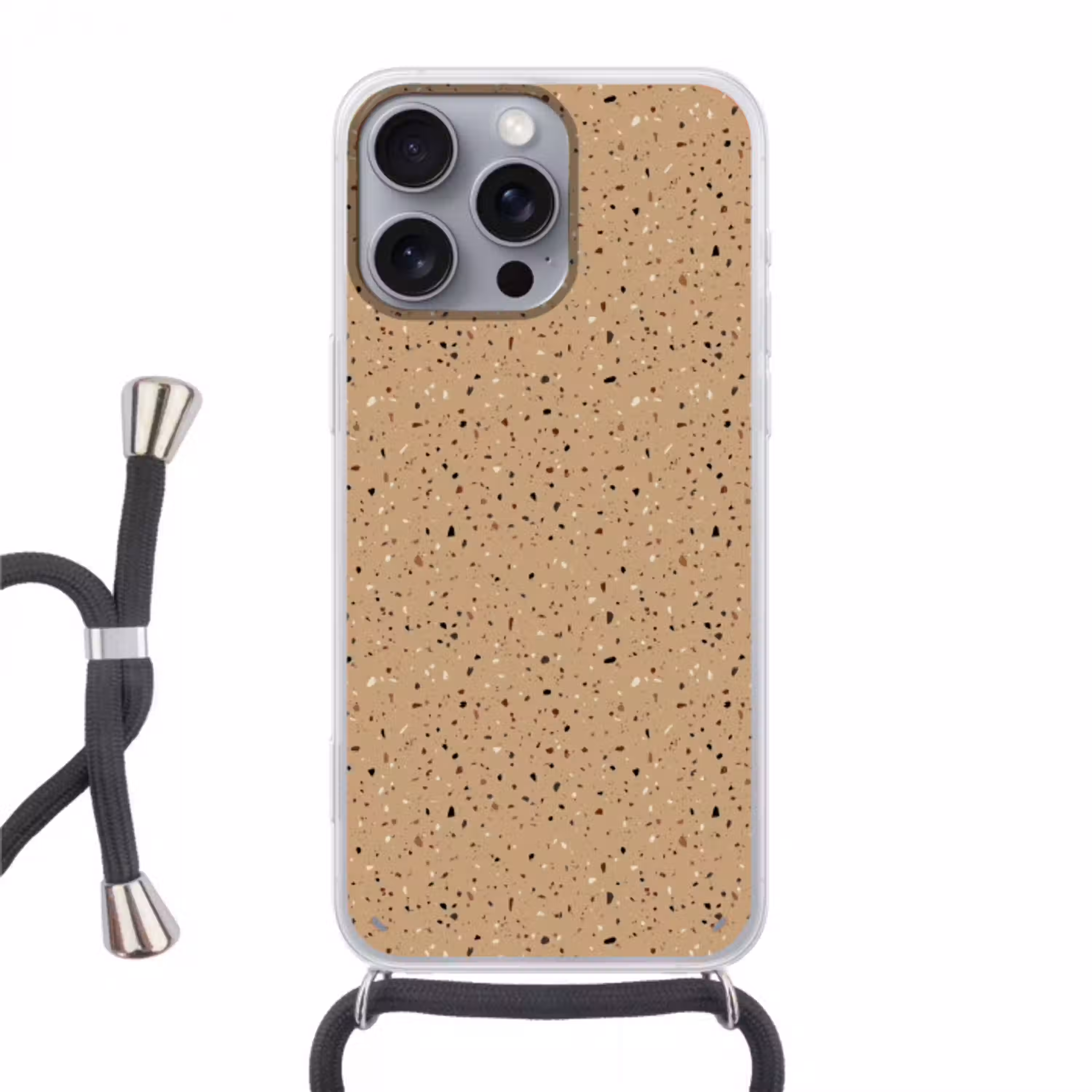 Terrazzo - Patroon - Beige Hoesje iPhone 16 Pro Max met koord klein 804 -3d
