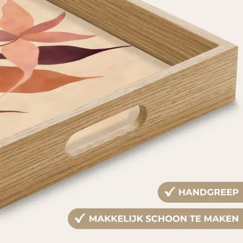 Minimalistisch - Bloem - Bladeren - Beige Dienblad Rechthoek middel -USP_HandgreepNL