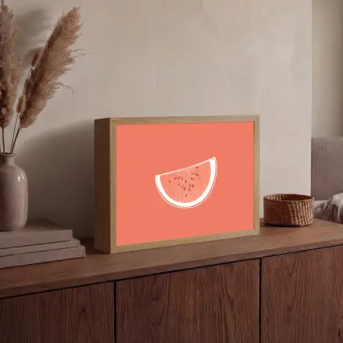 Watermeloen - Lijnen - Koraalrood Light Box met batterij (Wandlamp) middel -sfeer2