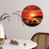Savanne - Olifanten - Zonsondergang Wandcirkel plexiglas klein -sfeer4