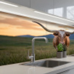 Longhorn - Landschap - Zonsondergang keuken achterwand 2 middel -3d_schuin