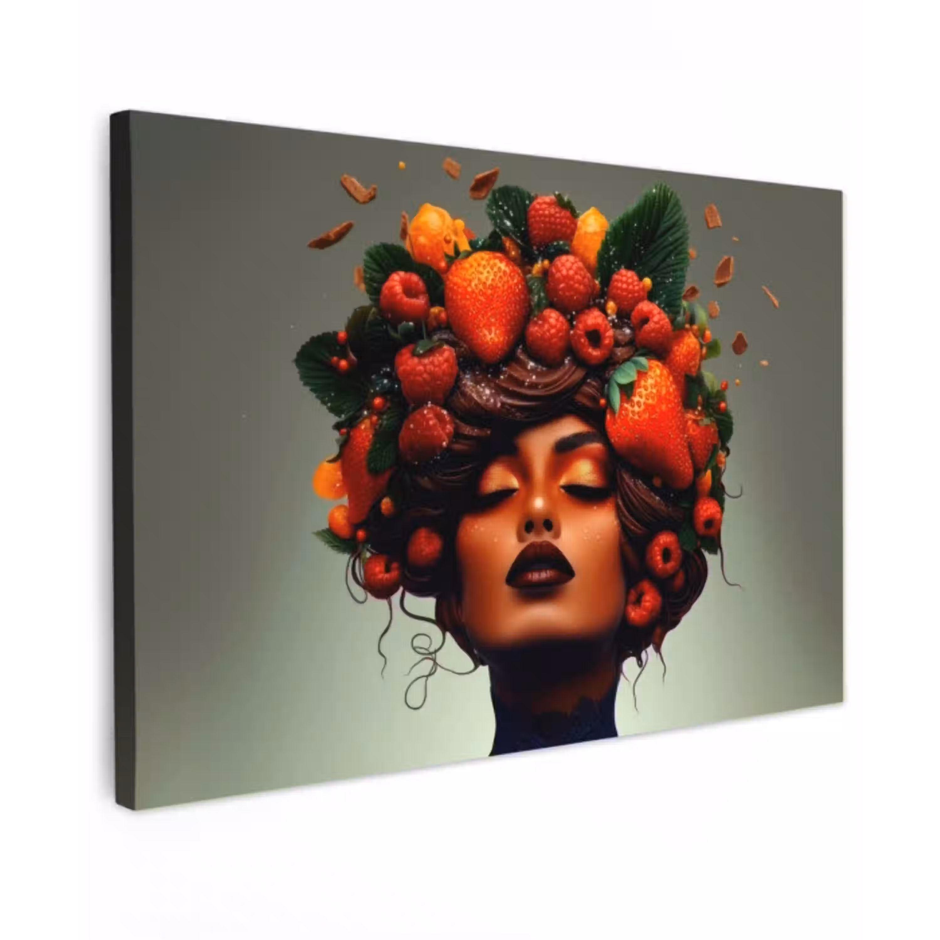 Vrouw - Chocolade - Frambozen - Aardbeien - Koekjes canvas 2cm klein -z3d