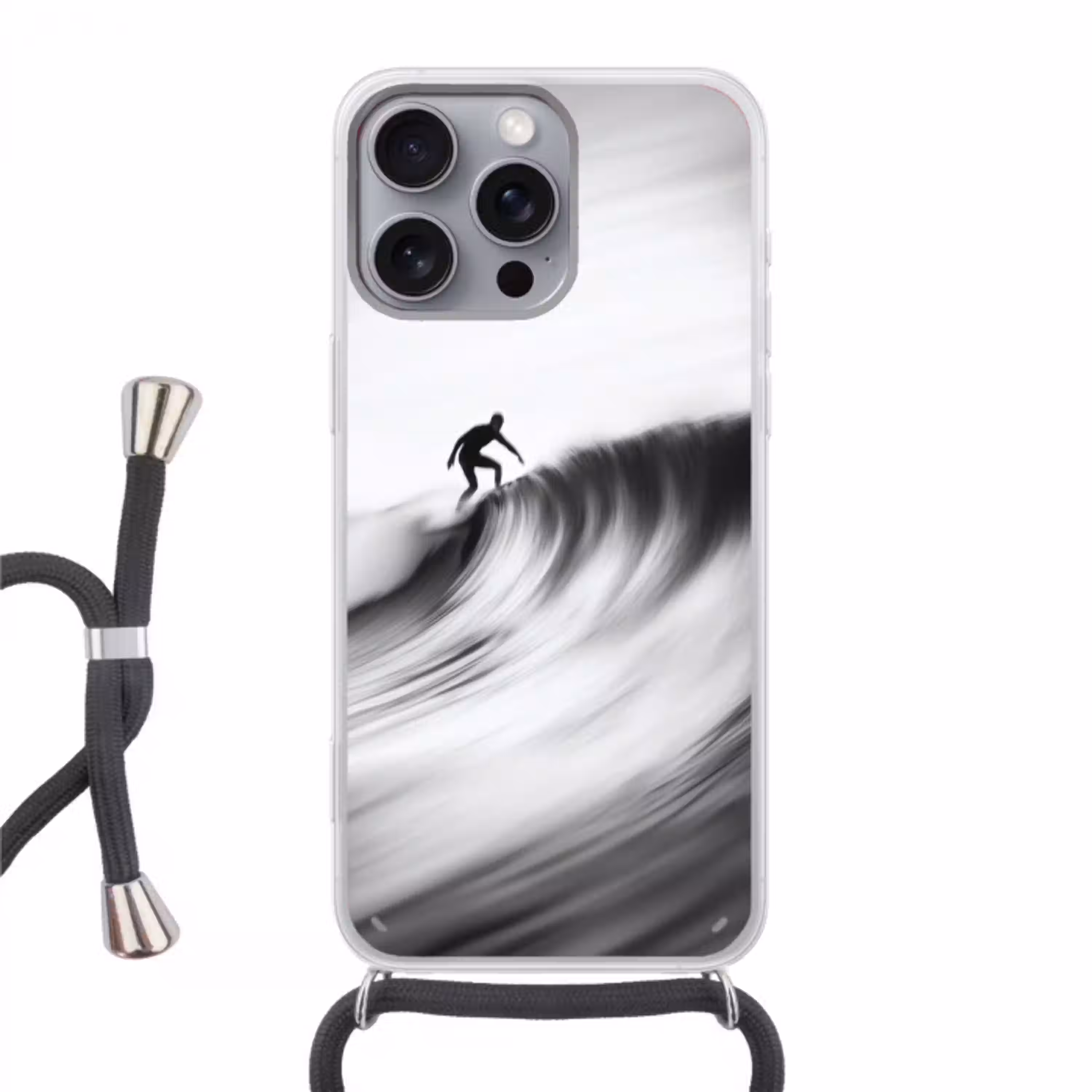 Surfer - Golf - Vervaagd - Zwart Hoesje iPhone 16 Pro Max met koord klein -3d