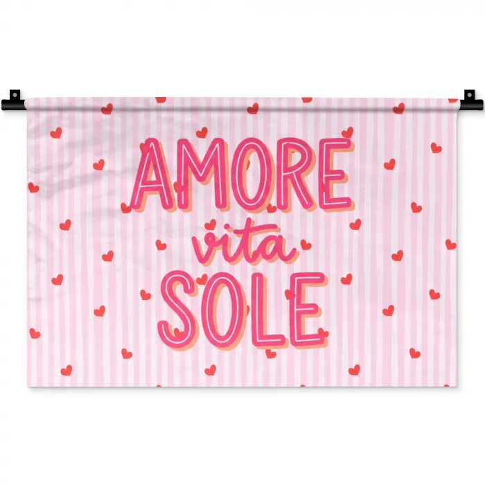 Amore vita sole - Roze - Hartjes Wandkleed katoen klein -zz3d