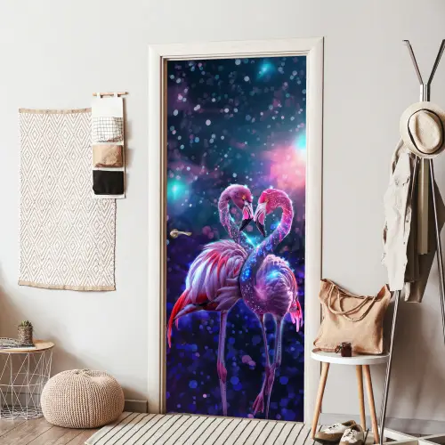 Flamingo's - Dieren - Ruimte - Galaxy deurposter klein -sfeer6