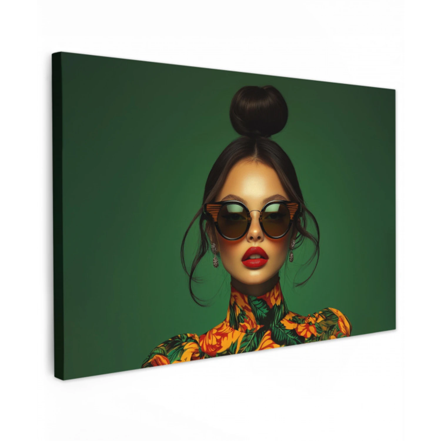 Vrouw - Groen - Modern - Bril - Abstract Tuinposter op houten frame 2 cm dik klein -3d