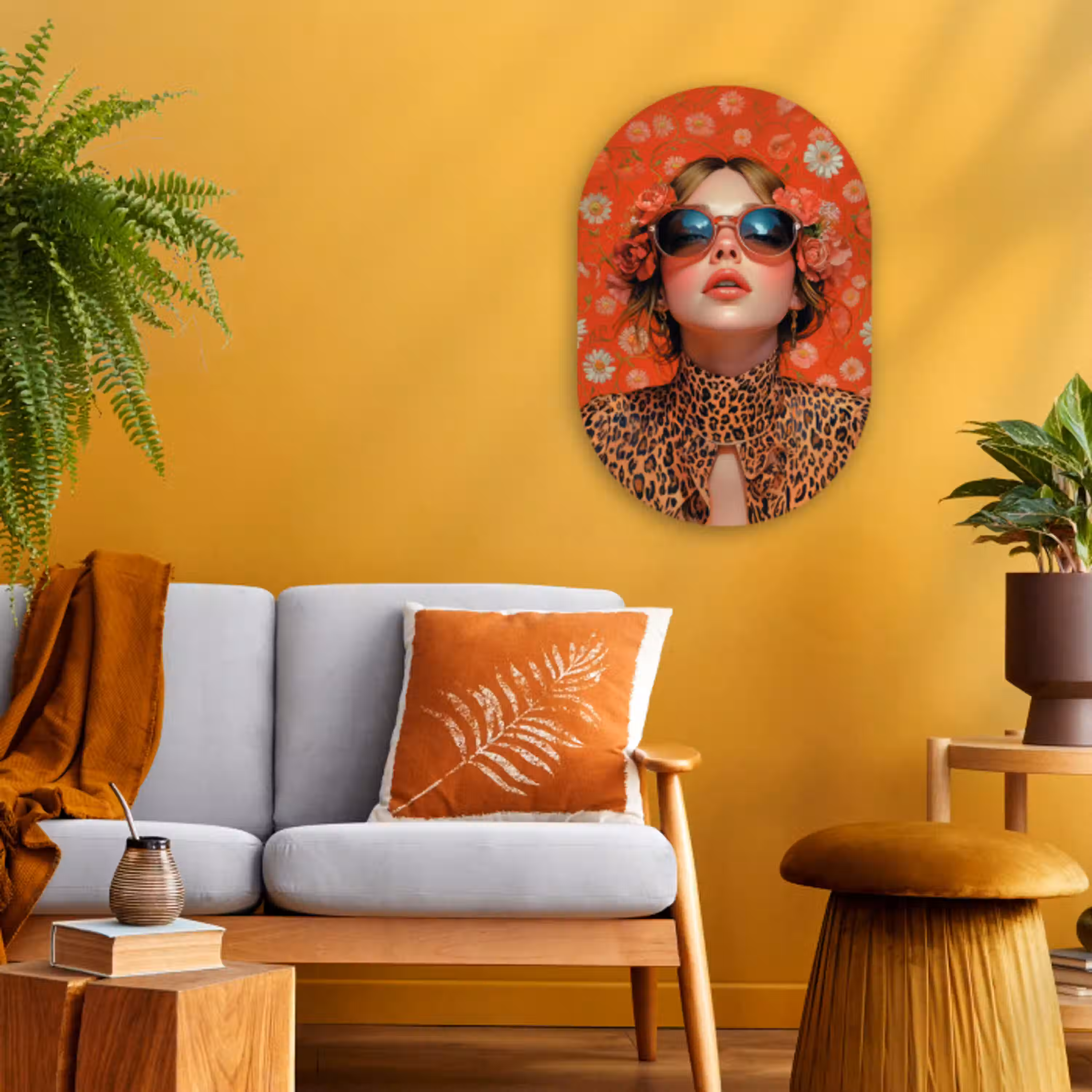 Vrouw - Kleurrijk - Dierenprint - Bloemen Wandcirkel Ovaal Forex klein -sfeer4