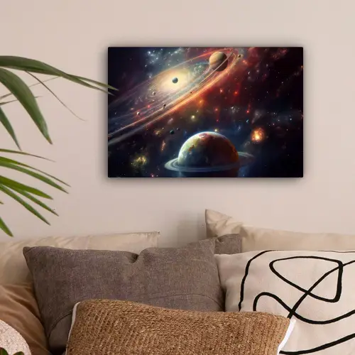 Ruimte - Planeten - Neon - Sterren canvas 2cm klein -sfeer1