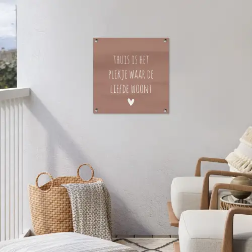 Thuis is het plekje waar de liefde woont - Quotes - Spreuken tuinposter los doek klein -sfeer8