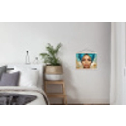 Portret - Vrouw - Schilderij - Blauw - Goud - Expressief textielposter latten blank klein -woonkamer