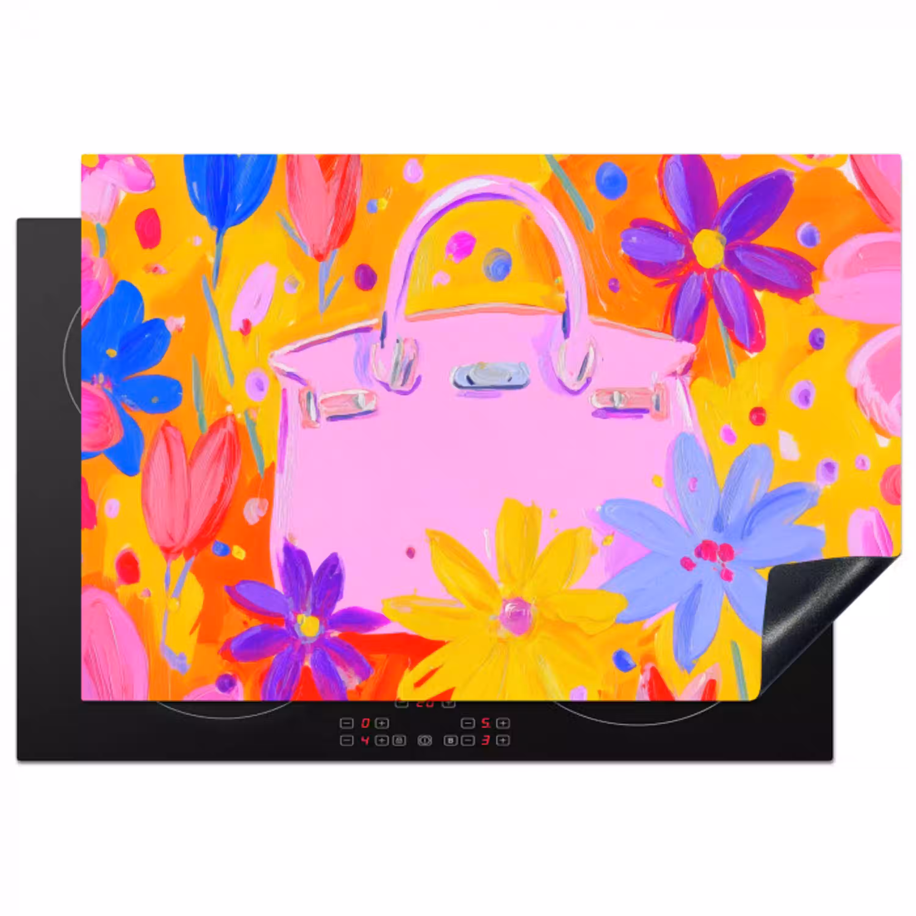 Tas - Roze - Bloemen Inductie beschermer vinyl 3mm klein -3d