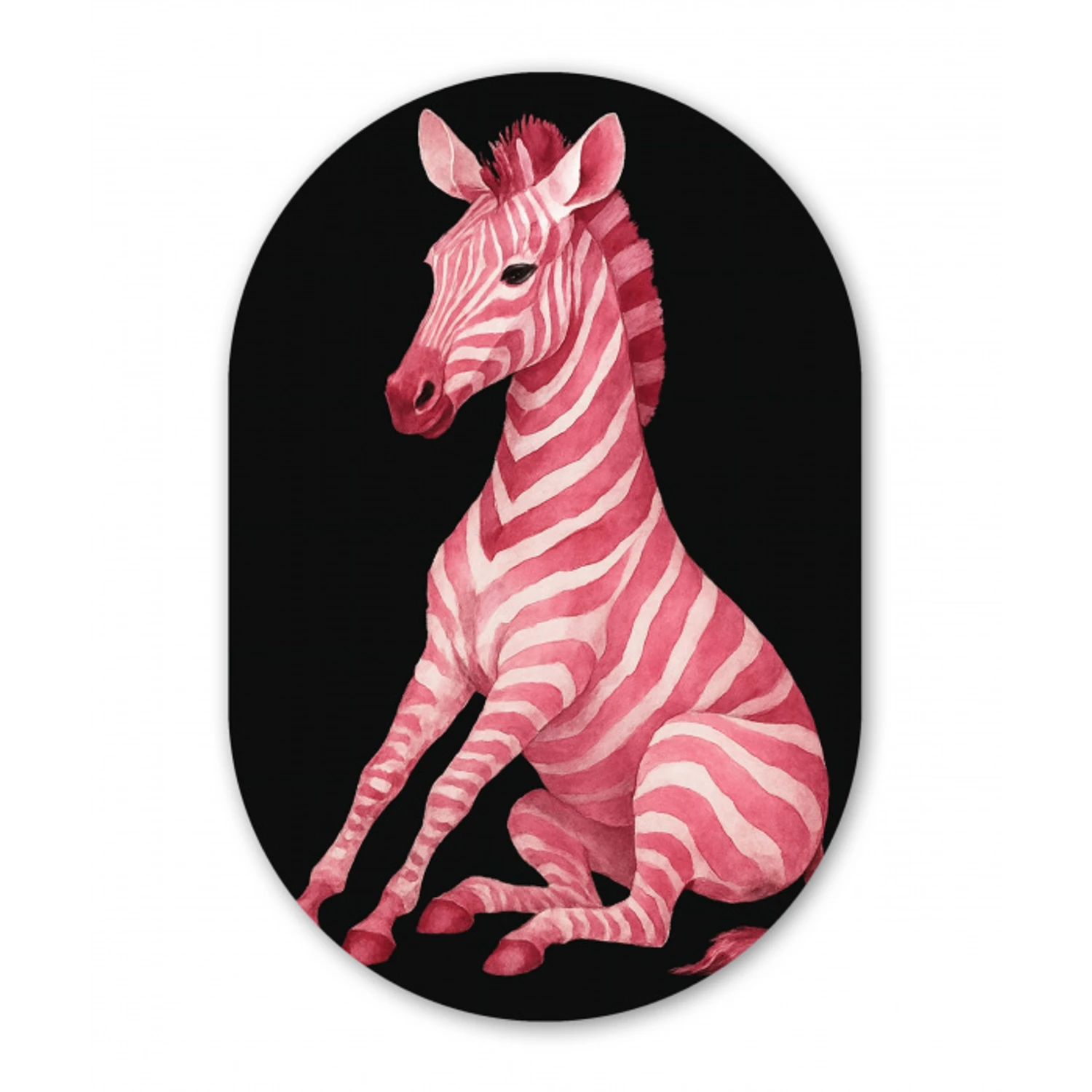 Zebra - Roze - Gestreept Wandcirkel Ovaal Glas middel -3d