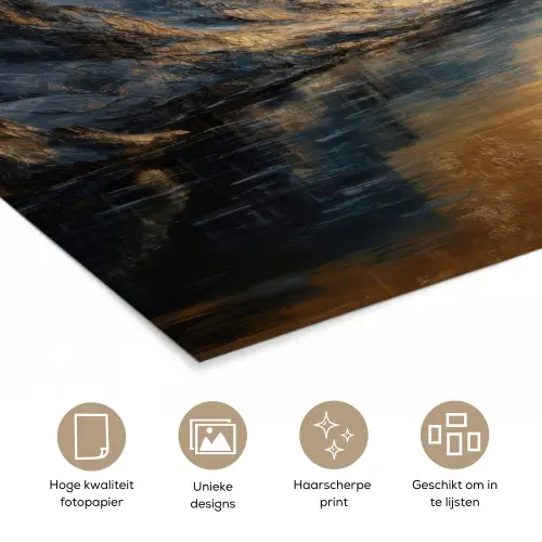 Berglandschap met Gouden Zonsondergang poster papier klein -closeup_NL