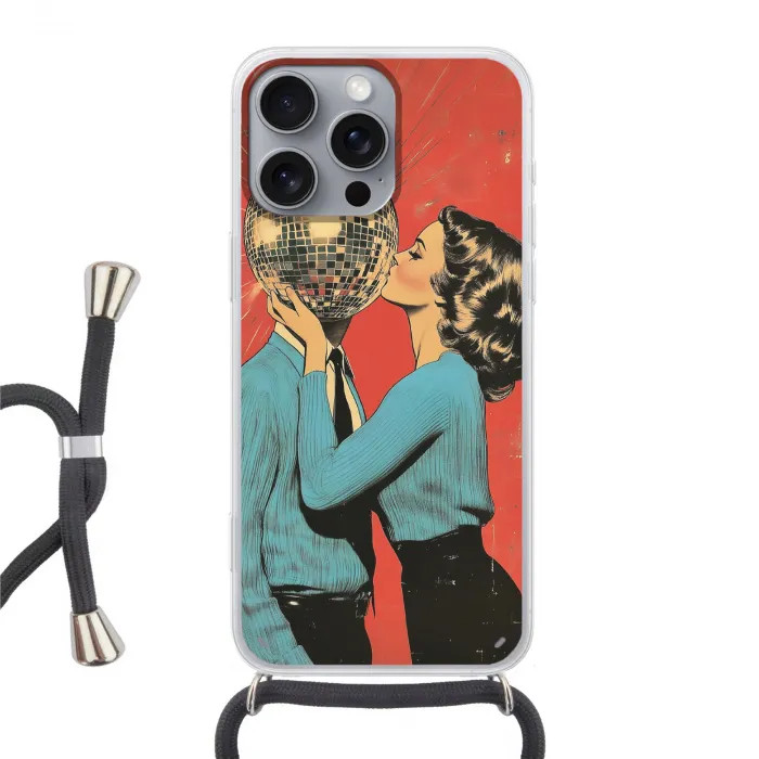 Vrouw - Retro - Discobal - Kus Hoesje iPhone 16 Pro Max met koord klein -3d