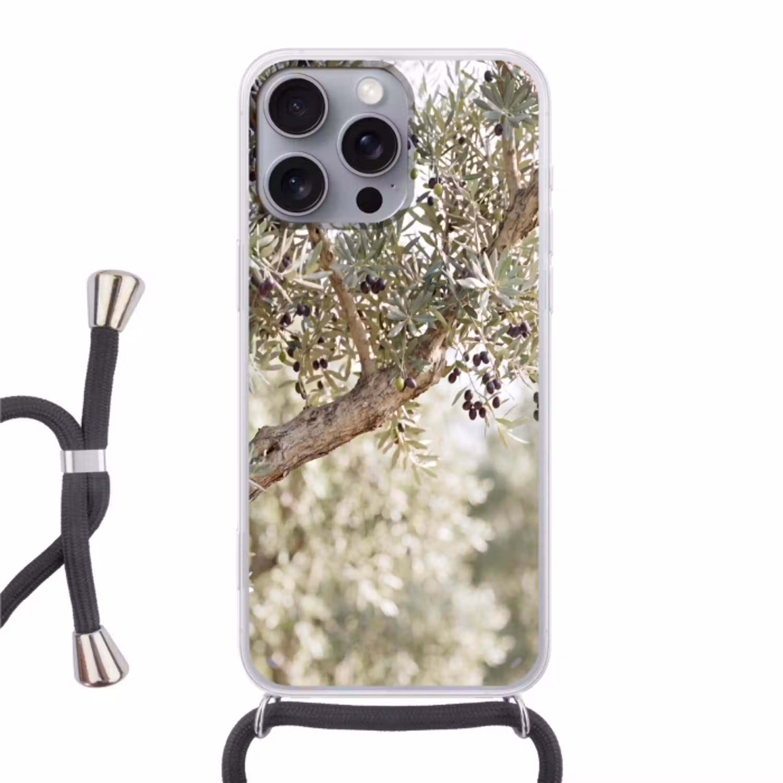 Olijfboom - tak - groen Hoesje iPhone 16 Pro Max met koord klein -3d