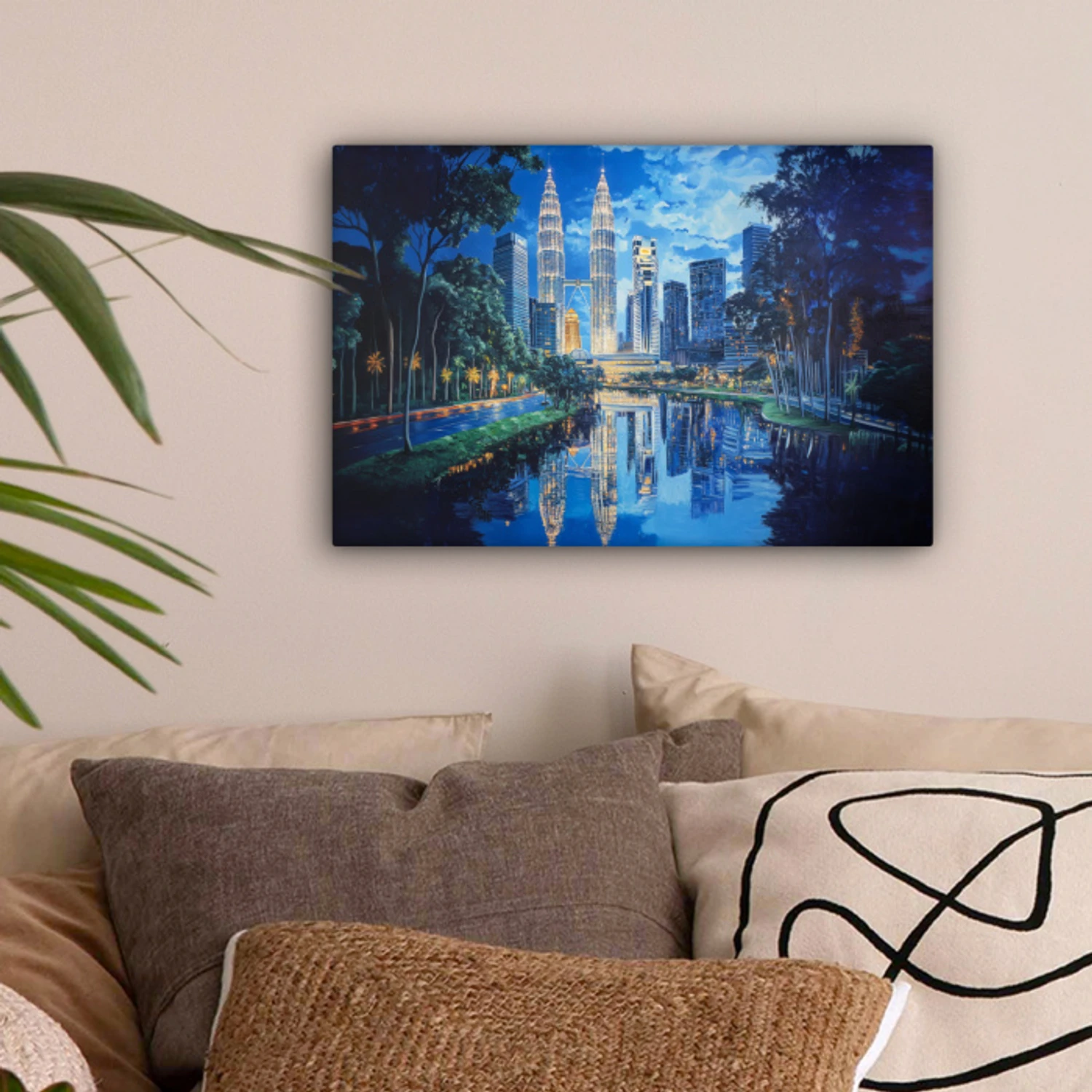 Stad Kuala Lumpur - Skyline - Wolkenkrabbers - Water canvas 2cm klein -sfeer1