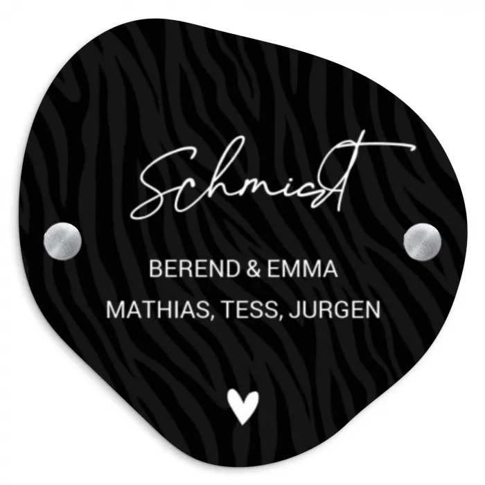 Zwart zebraprint - Sierlijk Naambord Organisch middel -3d