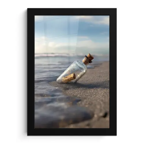 Glazenfles - Post - Zee - Zand fotolijst zwart zonder passe partout klein -3d