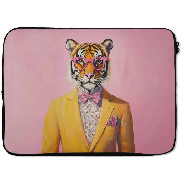 Tijger - Bril - Geel - Jasje laptophoes neopreen klein -zkaufland3dotto
