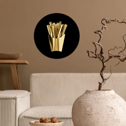 Friet - Goud - Chrome - Eten Wandcirkel behangsticker klein -sfeer1