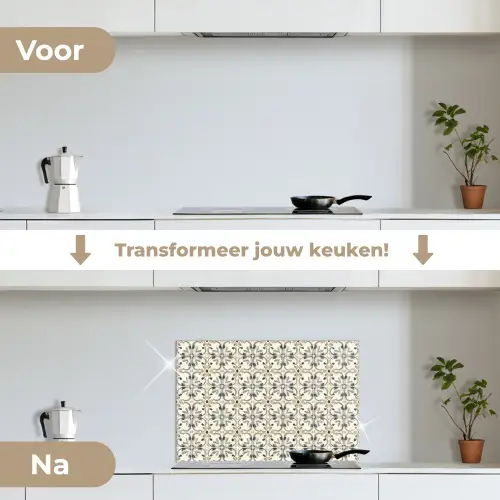 Floraal - Patroon - Kleurrijk keuken achterwand spatscherm klein 900 -voor_na_NL