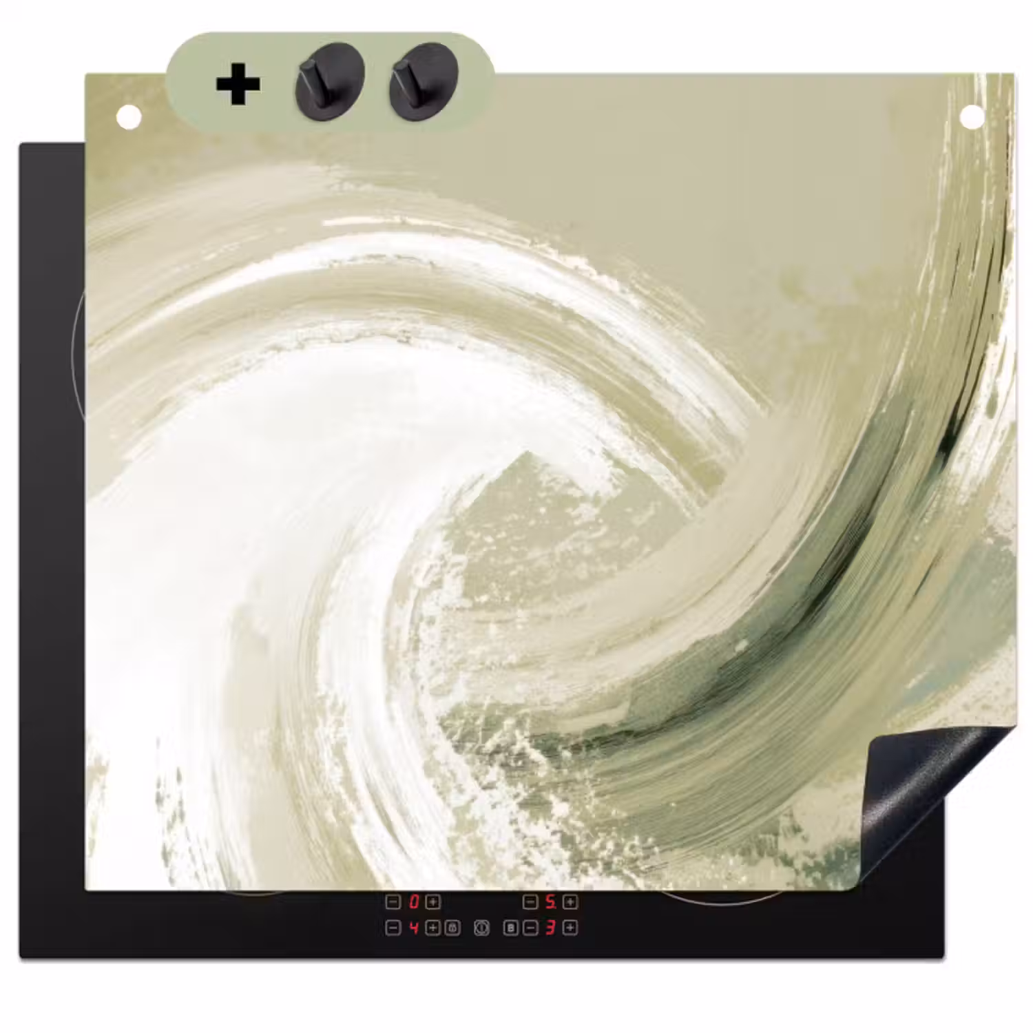 Inductie beschermer en spatscherm (2in1) - Abstract - Penseelstreken - Golven - Groen