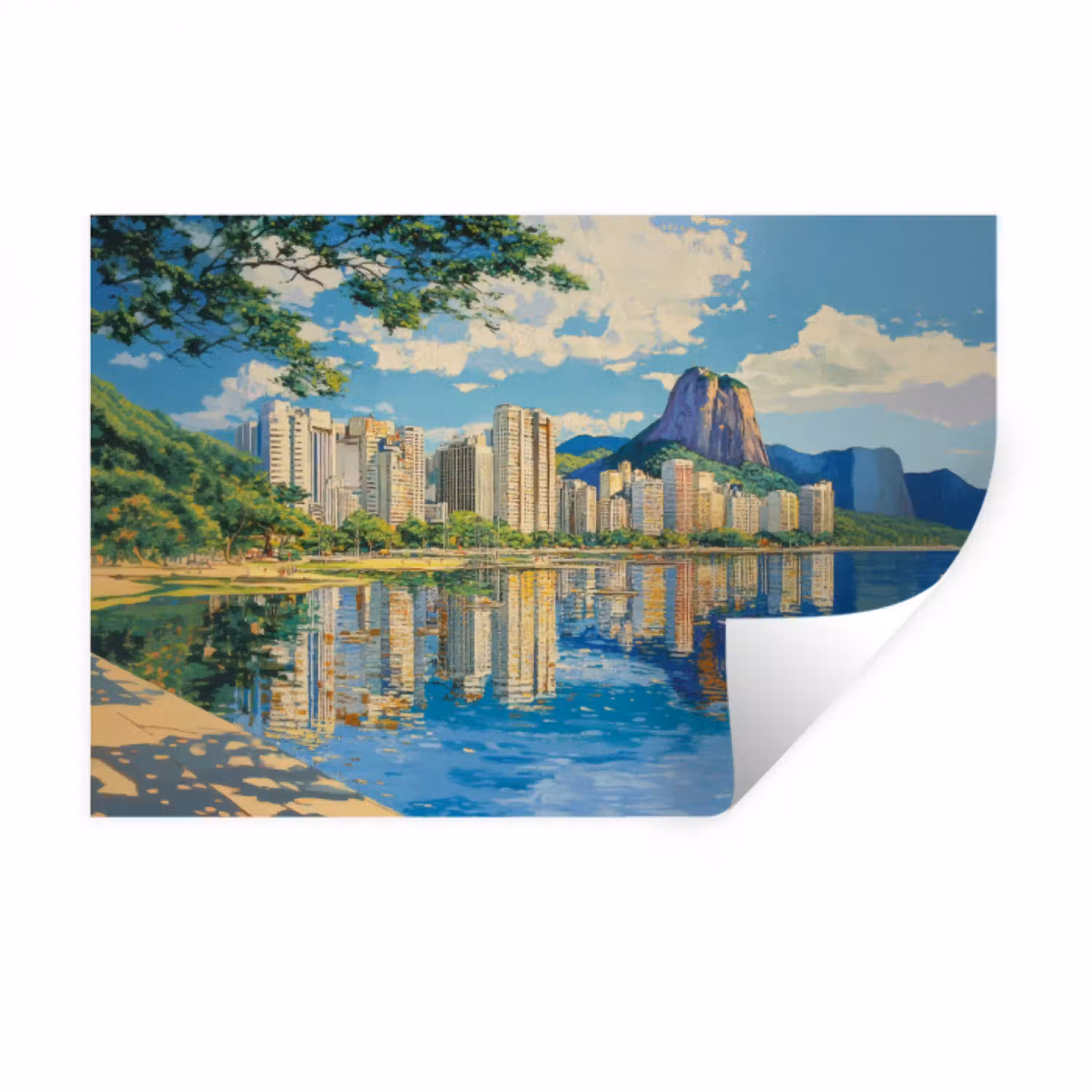 Berg - Skyline - Strand - Water Muursticker klein -3d