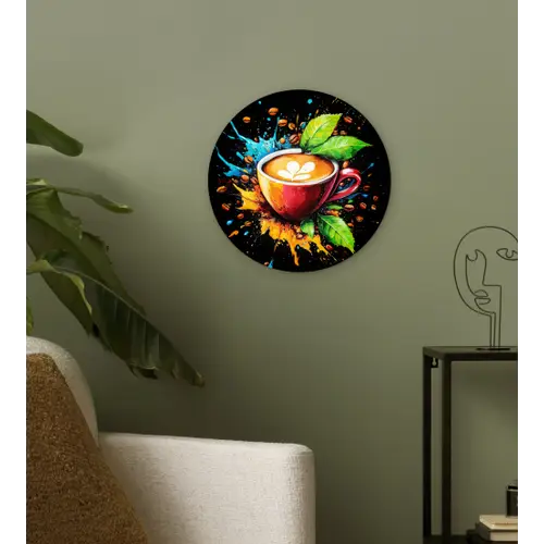 Koffie - Graffiti - Drinken - Abstract Wandcirkel kunststof plaat 5mm dik klein -sfeer3