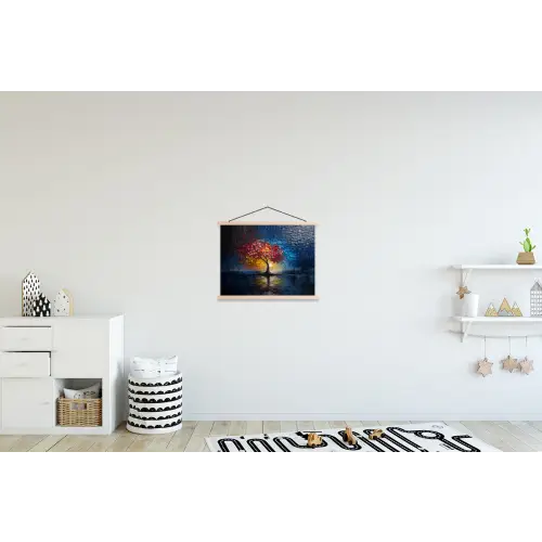 Boom - Blauw - Bladeren - Vakken textielposter latten blank klein -kinderkamer